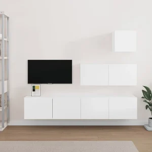 4-delige Tv-meubelset bewerkt hout wit NL621074 4-delige Tv-meubelset bewerkt hout wit NL621074