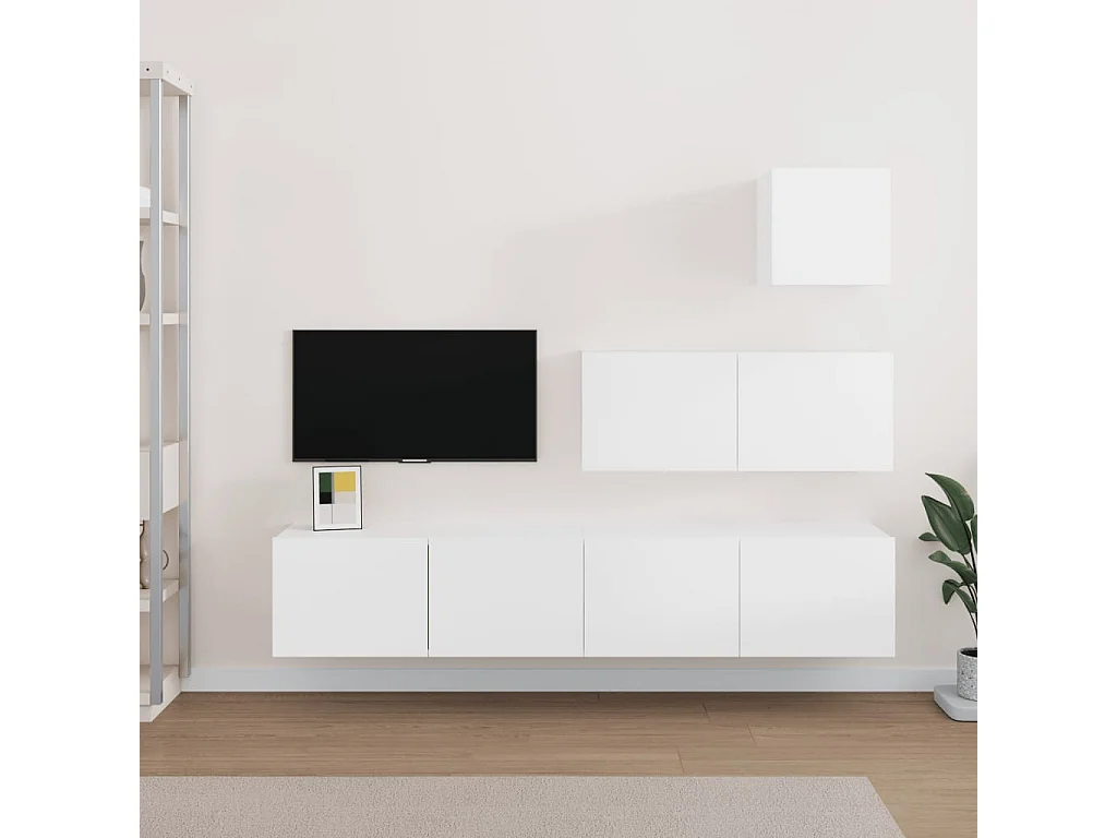 4-delige Tv-meubelset bewerkt hout wit NL621074