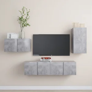 4-delige Tv-meubelset bewerkt hout betongrijs NL222291 4-delige Tv-meubelset bewerkt hout betongrijs NL222291