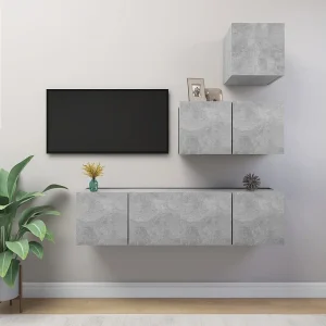 4-delige Tv-meubelset bewerkt hout betongrijs NL953227