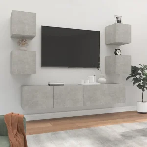 6-delige Tv-meubelset bewerkt hout betongrijs NL553191 6-delige Tv-meubelset bewerkt hout betongrijs NL553191