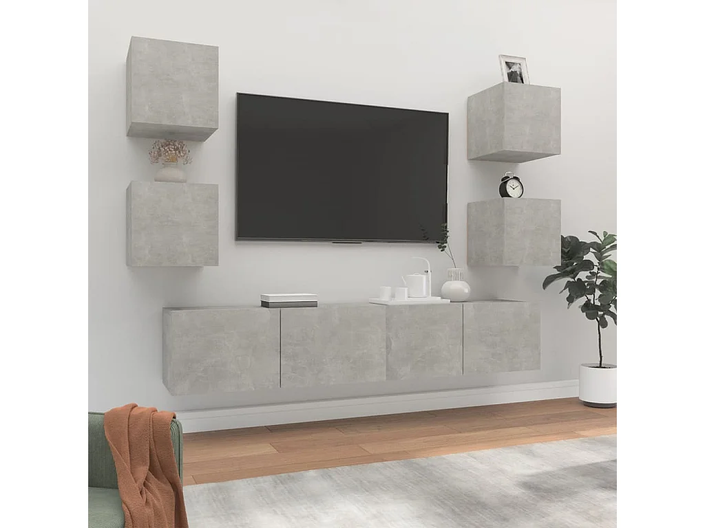 6-delige Tv-meubelset bewerkt hout betongrijs NL553191