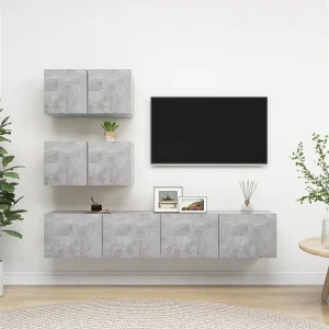 4-delige Tv-meubelset bewerkt hout betongrijs NL433012 4-delige Tv-meubelset bewerkt hout betongrijs NL433012