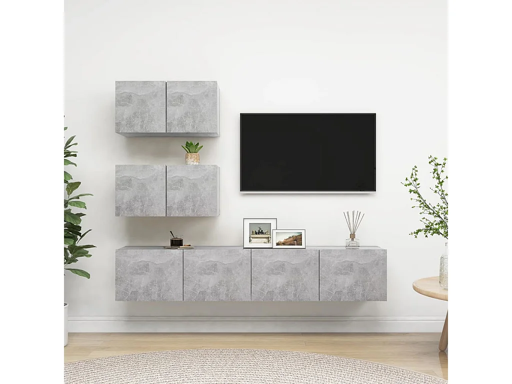 4-delige Tv-meubelset bewerkt hout betongrijs NL433012