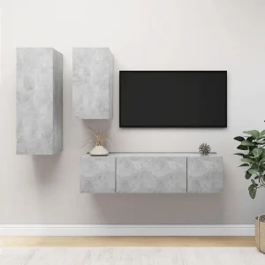4-delige Tv-meubelset bewerkt hout betongrijs NL727943