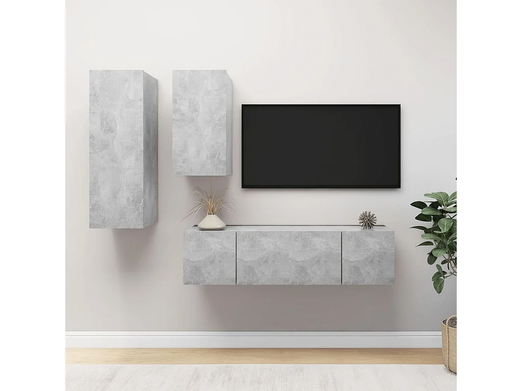 4-delige Tv-meubelset bewerkt hout betongrijs NL727943