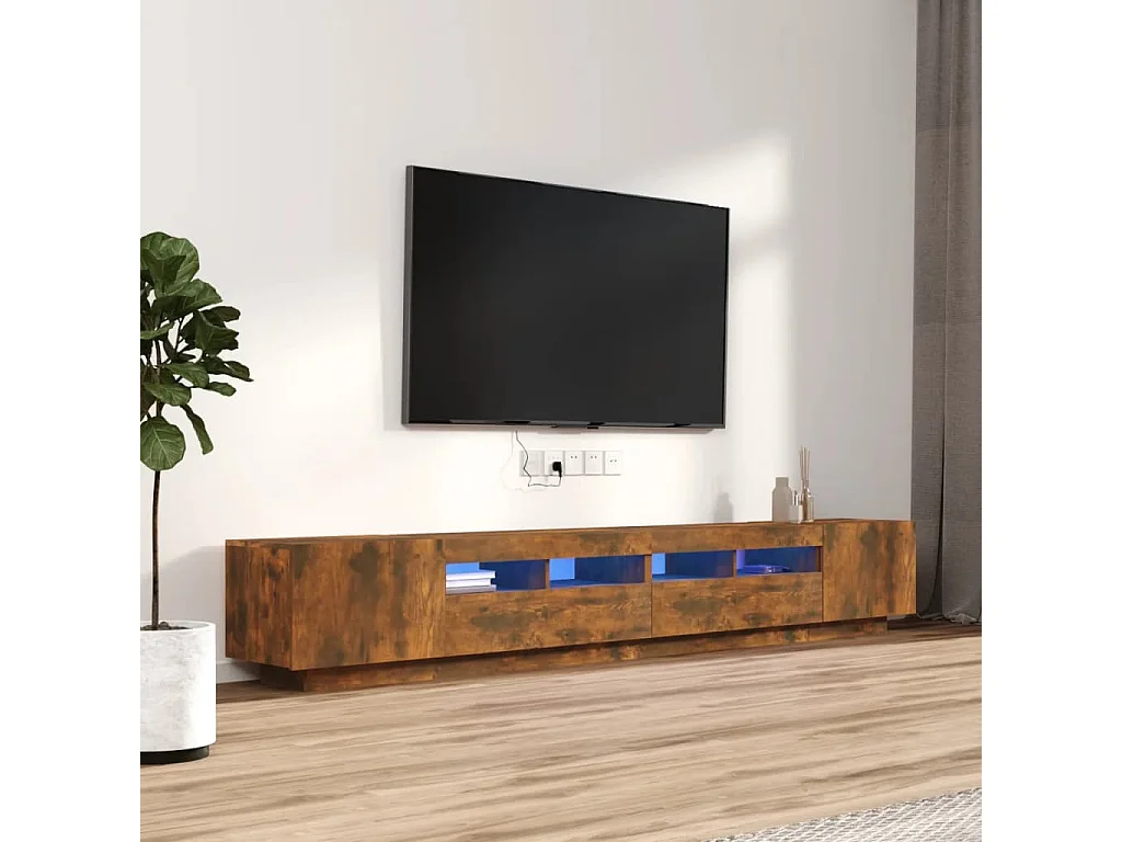 3-delige Tv-meubelset met LED bewerkt hout gerookt eikenkleurig NL62772