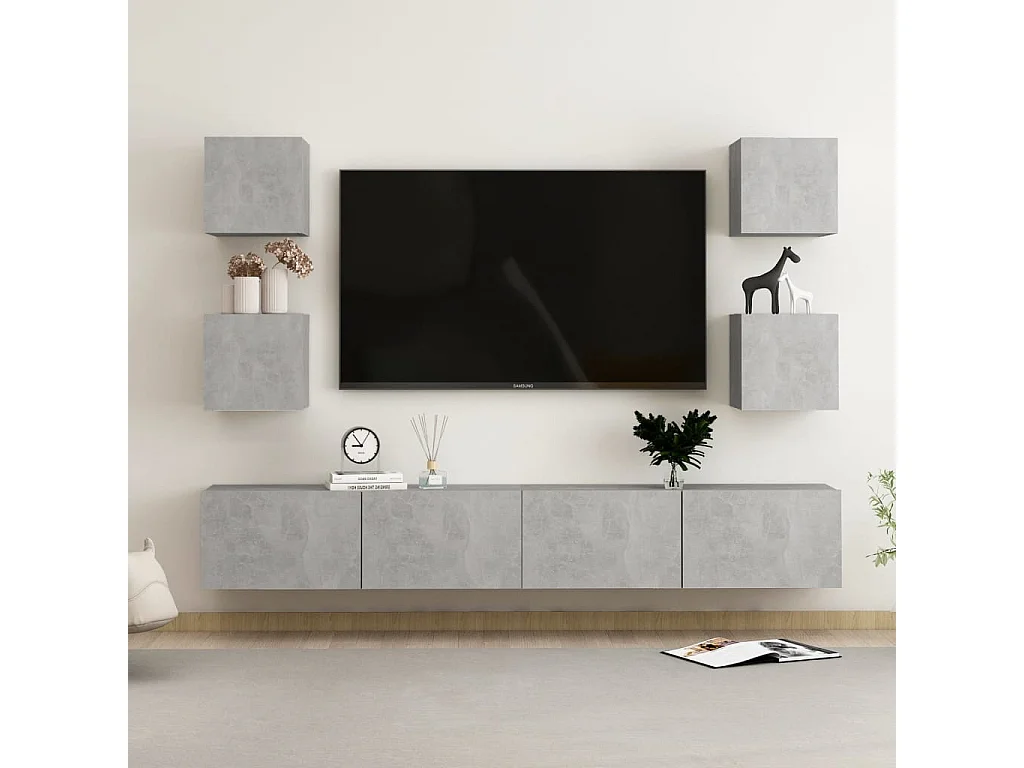 6-delige Tv-meubelset bewerkt hout betongrijs NL840222