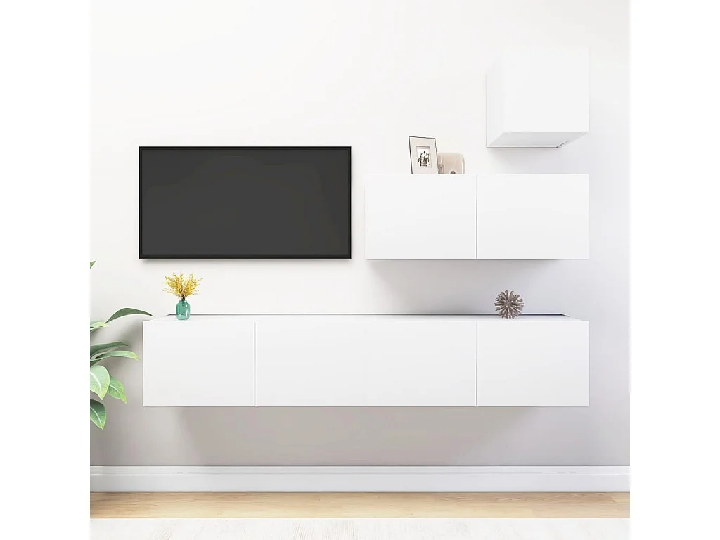 4-delige Tv-meubelset bewerkt hout wit NL647320