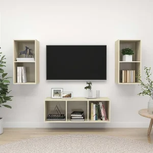 3-delige Tv-meubelset bewerkt hout sonoma eikenkleurig NL30292 3-delige Tv-meubelset bewerkt hout sonoma eikenkleurig NL30292