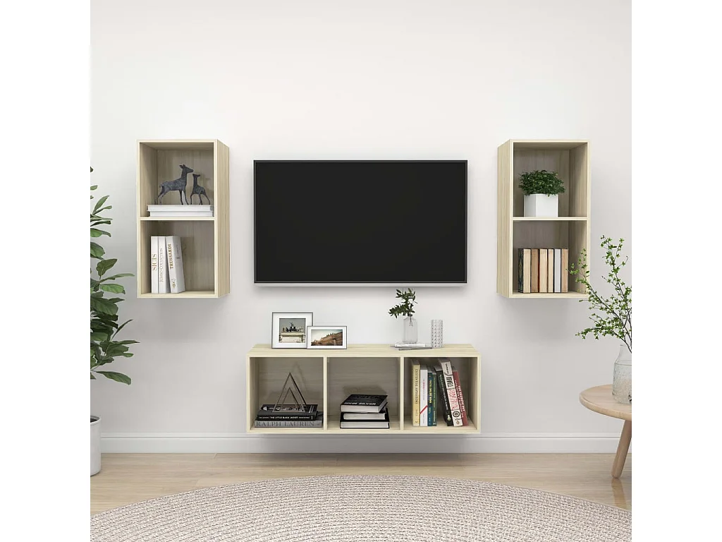 3-delige Tv-meubelset bewerkt hout sonoma eikenkleurig NL30292