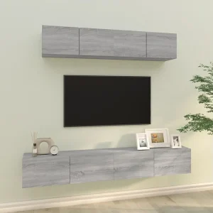 4-delige Tv-meubelset | Tv-Bank | TV-kast bewerkt hout grijs sonoma eikenkleurig 4-delige Tv-meubelset | Tv-Bank | TV-kast bewerkt hout grijs sonoma eikenkleurig