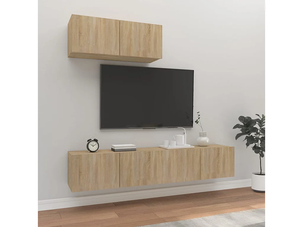 3-delige Tv-meubelset bewerkt hout sonoma eikenkleurig NL63688