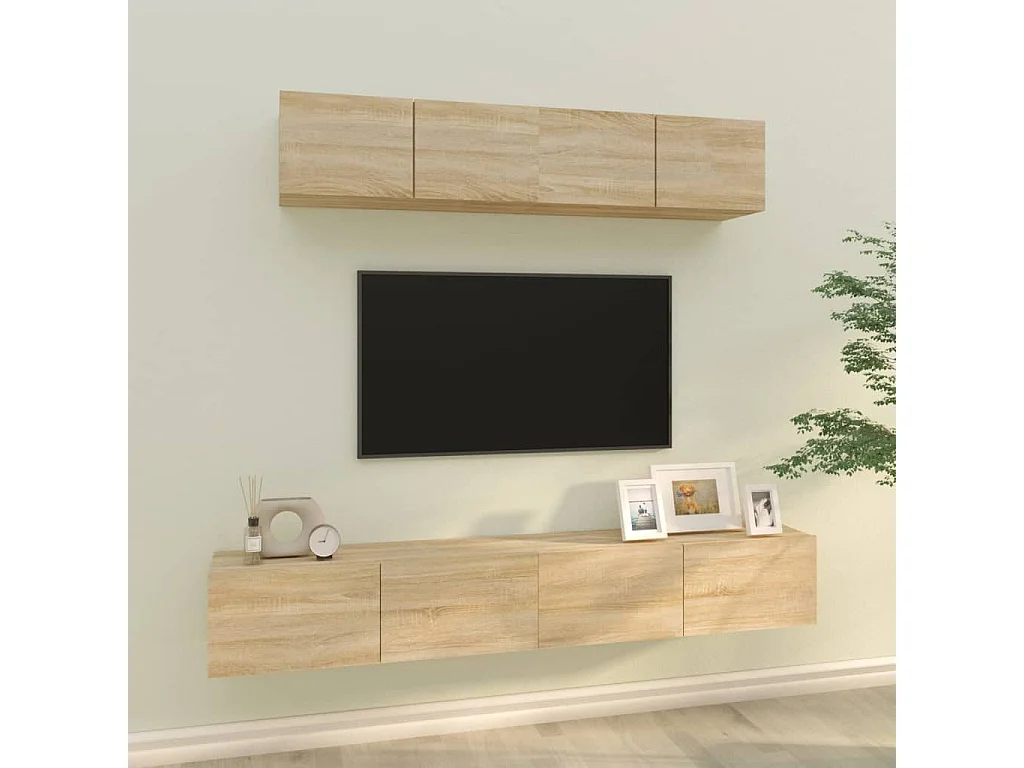 4-delige Tv-meubelset bewerkt hout sonoma eikenkleurig NL32923