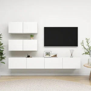 4-delige Tv-meubelset bewerkt hout wit NL108395 4-delige Tv-meubelset bewerkt hout wit NL108395