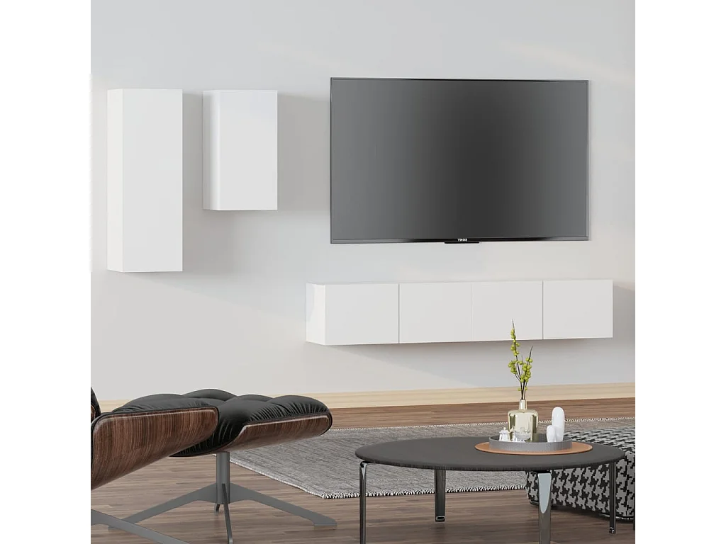 4-delige Tv-meubelset bewerkt hout wit NL468086