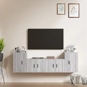 4-delige Tv-meubelset bewerkt hout grijs sonoma eikenkleurig NL647915 4-delige Tv-meubelset bewerkt hout grijs sonoma eikenkleurig NL647915