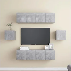 6-delige Tv-meubelset bewerkt hout betongrijs NL985002 6-delige Tv-meubelset bewerkt hout betongrijs NL985002