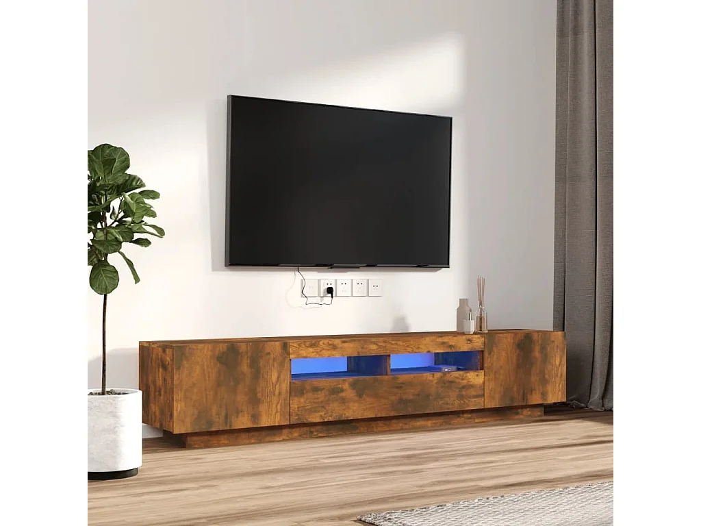 2-delige Tv-meubelset met LED bewerkt hout gerookt eikenkleurig NL30912