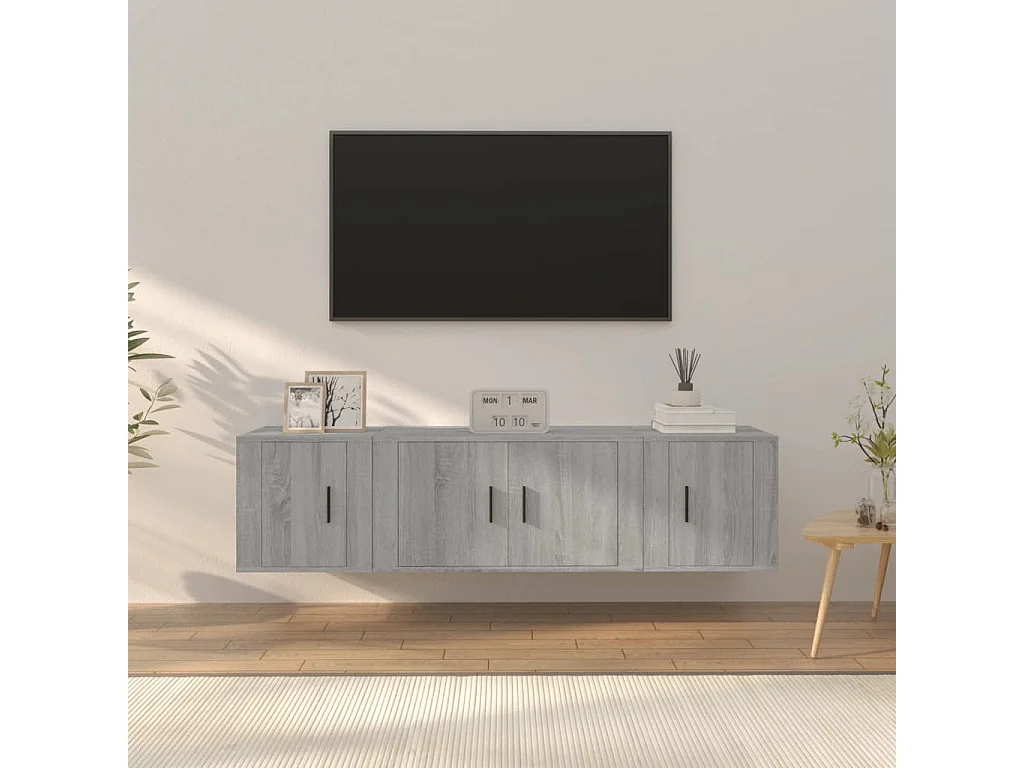 3-delige Tv-meubelset bewerkt hout grijs sonoma eikenkleurig NL126175