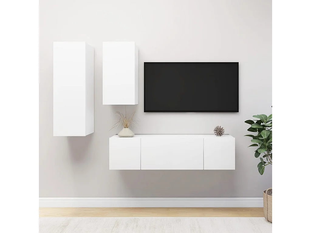 4-delige Tv-meubelset bewerkt hout wit NL176171