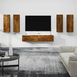 6-delige Tv-meubelset | Tv-Bank | TV-kast bewerkt hout gerookt eikenkleurig 6-delige Tv-meubelset | Tv-Bank | TV-kast bewerkt hout gerookt eikenkleurig