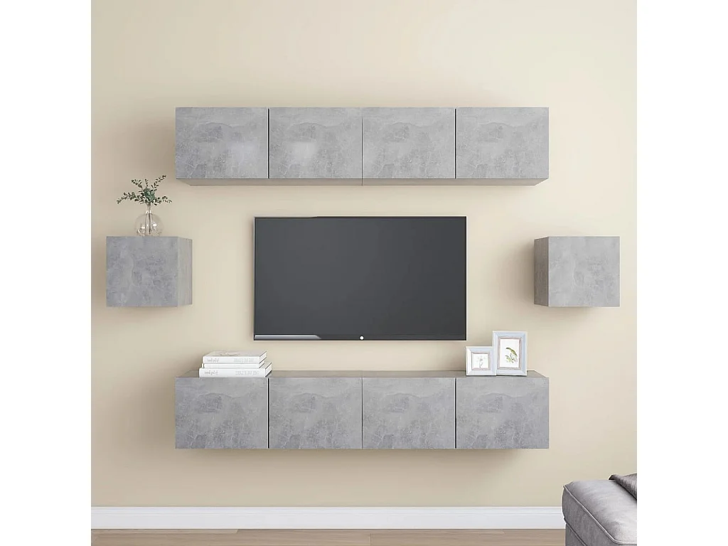 6-delige Tv-meubelset bewerkt hout betongrijs NL839319