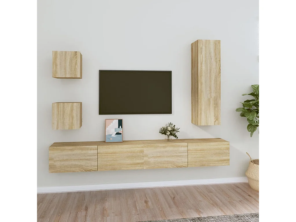 5-delige Tv-meubelset bewerkt hout sonoma eikenkleurig NL72886
