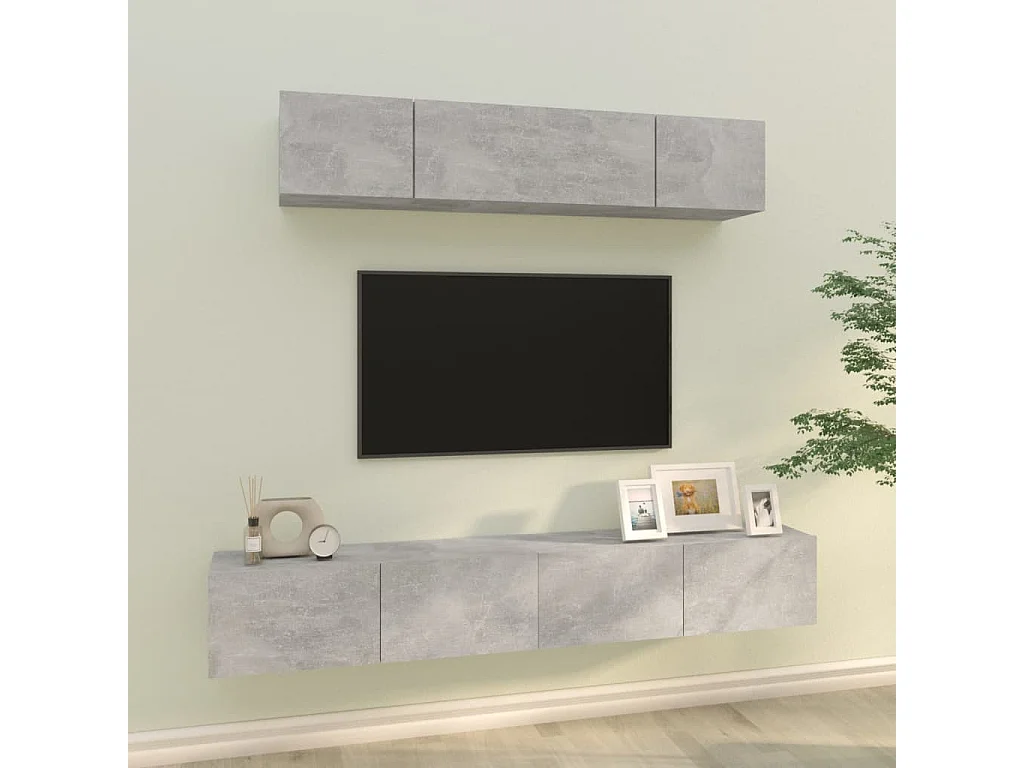 4-delige Tv-meubelset bewerkt hout betongrijs NL862331