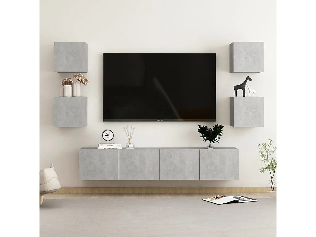 6-delige Tv-meubelset bewerkt hout betongrijs NL145704