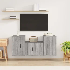 3-delige Tv-meubelset bewerkt hout grijs sonoma eikenkleurig NL837421 3-delige Tv-meubelset bewerkt hout grijs sonoma eikenkleurig NL837421