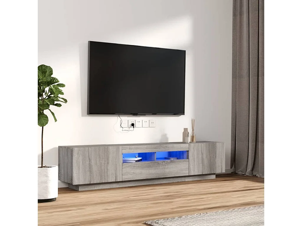 2-delige Tv-meubelset met LED bewerkt hout grijs sonoma eiken NL444950