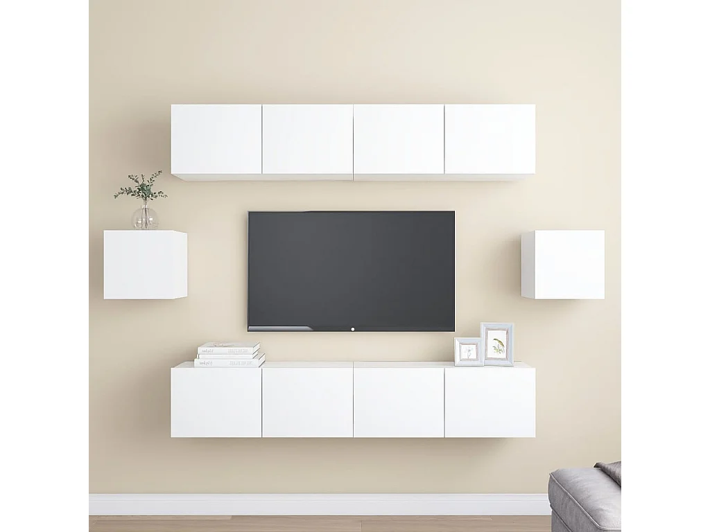 6-delige Tv-meubelset bewerkt hout wit NL216577