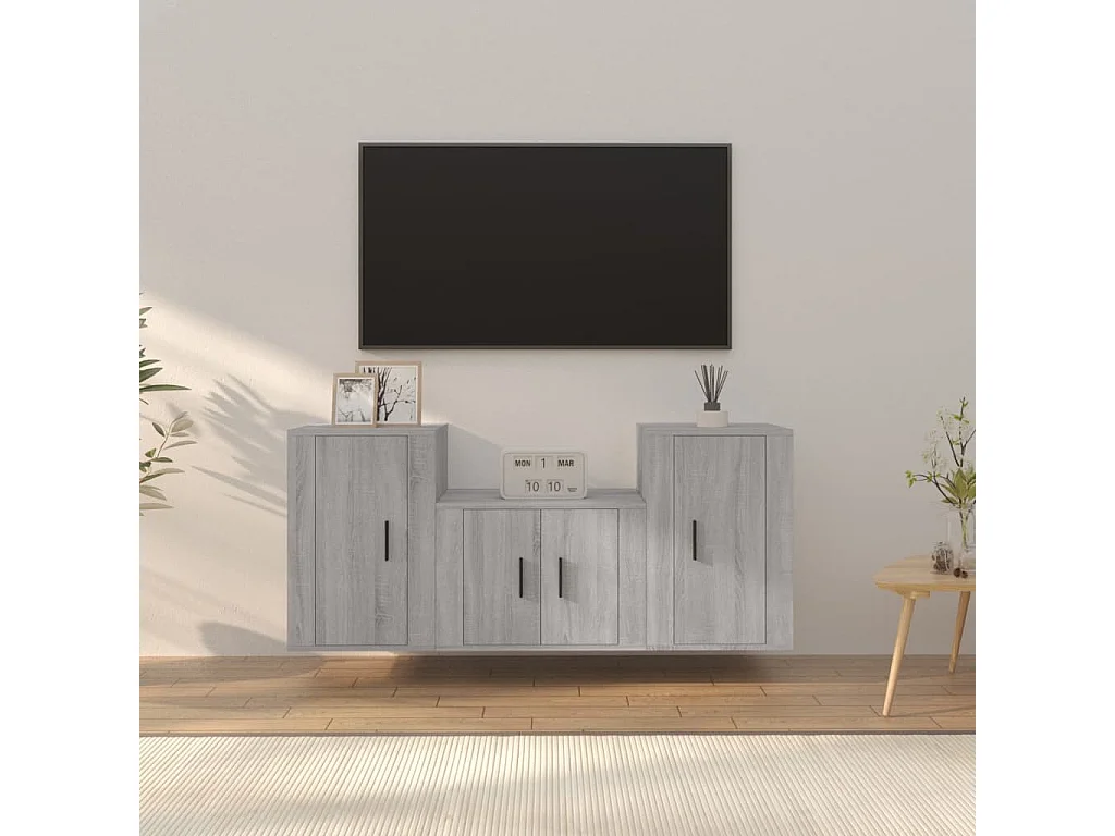 3-delige Tv-meubelset bewerkt hout grijs sonoma eikenkleurig NL746955