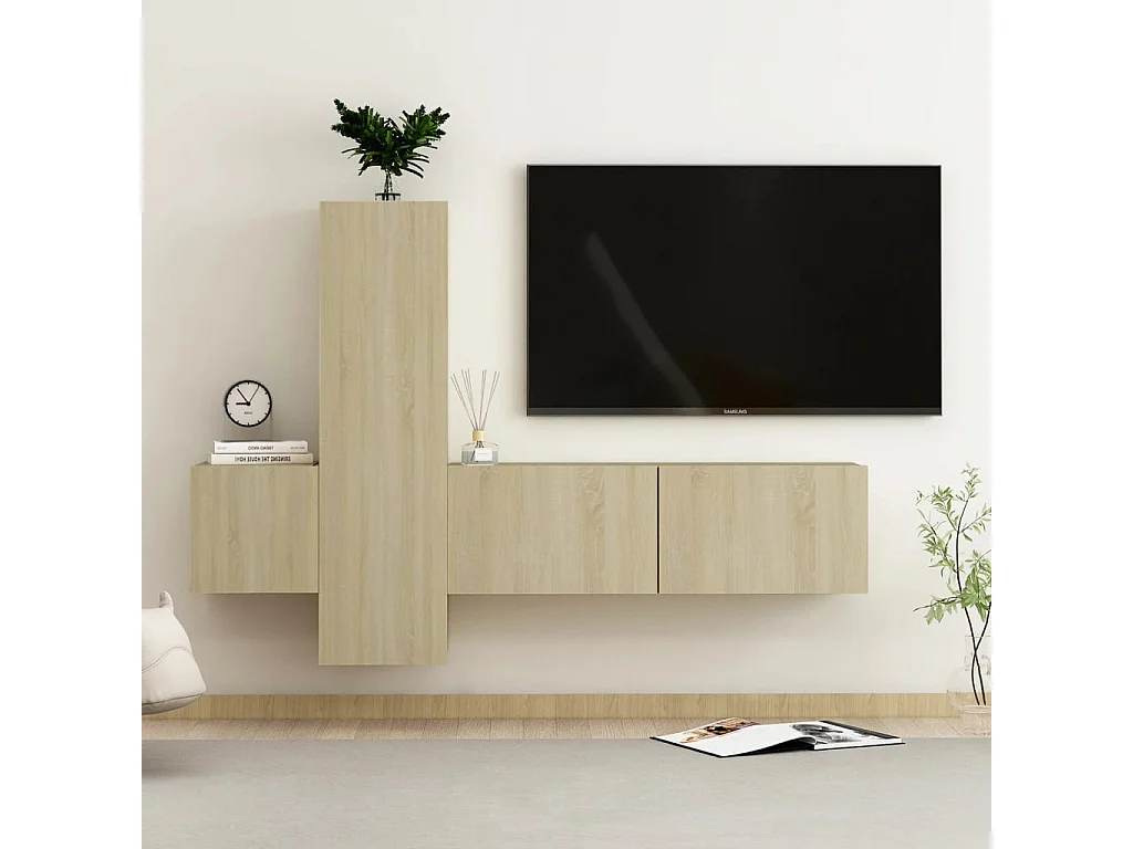 3-delige Tv-meubelset bewerkt hout sonoma eikenkleurig NL20144