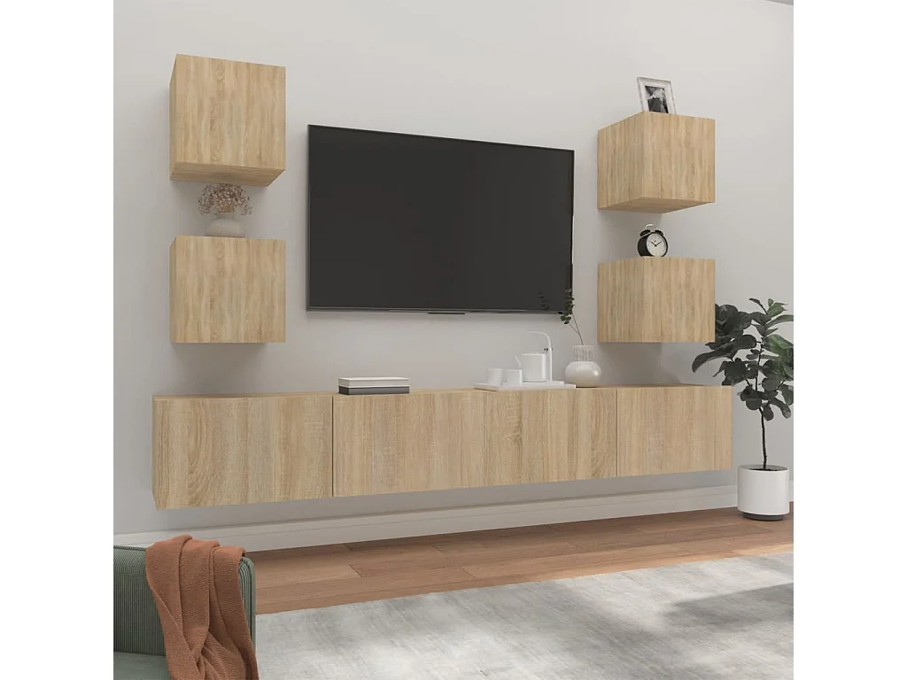 6-delige Tv-meubelset bewerkt hout sonoma eikenkleurig NL20557