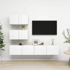 4-delige Tv-meubelset bewerkt hout wit NL184151 4-delige Tv-meubelset bewerkt hout wit NL184151
