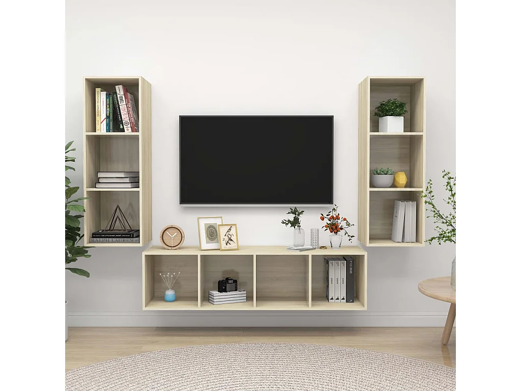 3-delige Tv-meubelset bewerkt hout sonoma eikenkleurig NL93435