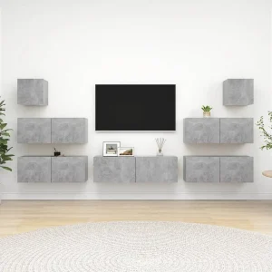 7-delige Tv-meubelset bewerkt hout betongrijs NL212711