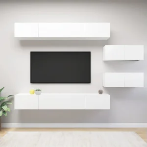 6-delige Tv-meubelset bewerkt hout wit NL707112 6-delige Tv-meubelset bewerkt hout wit NL707112