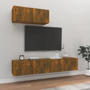 3-delige Tv-meubelset bewerkt hout gerookt eikenkleurig NL54732 3-delige Tv-meubelset bewerkt hout gerookt eikenkleurig NL54732