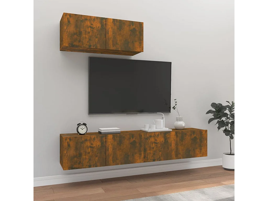 3-delige Tv-meubelset bewerkt hout gerookt eikenkleurig NL54732