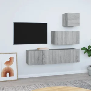 4-delige Tv-meubelset | Tv-Bank | TV-kast bewerkt hout grijs sonoma eikenkleurig 4-delige Tv-meubelset | Tv-Bank | TV-kast bewerkt hout grijs sonoma eikenkleurig
