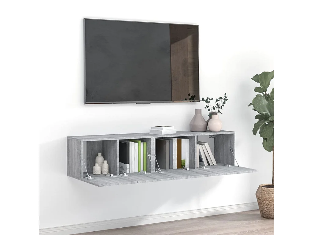 2-delige Tv-meubelset bewerkt hout grijs sonoma eikenkleurig NL997354