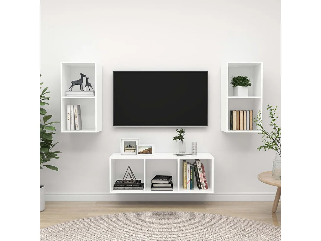 3-delige Tv-meubelset bewerkt hout wit NL413376
