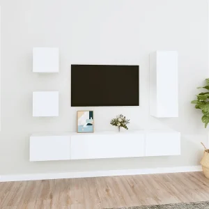 5-delige Tv-meubelset bewerkt hout wit NL417471 5-delige Tv-meubelset bewerkt hout wit NL417471