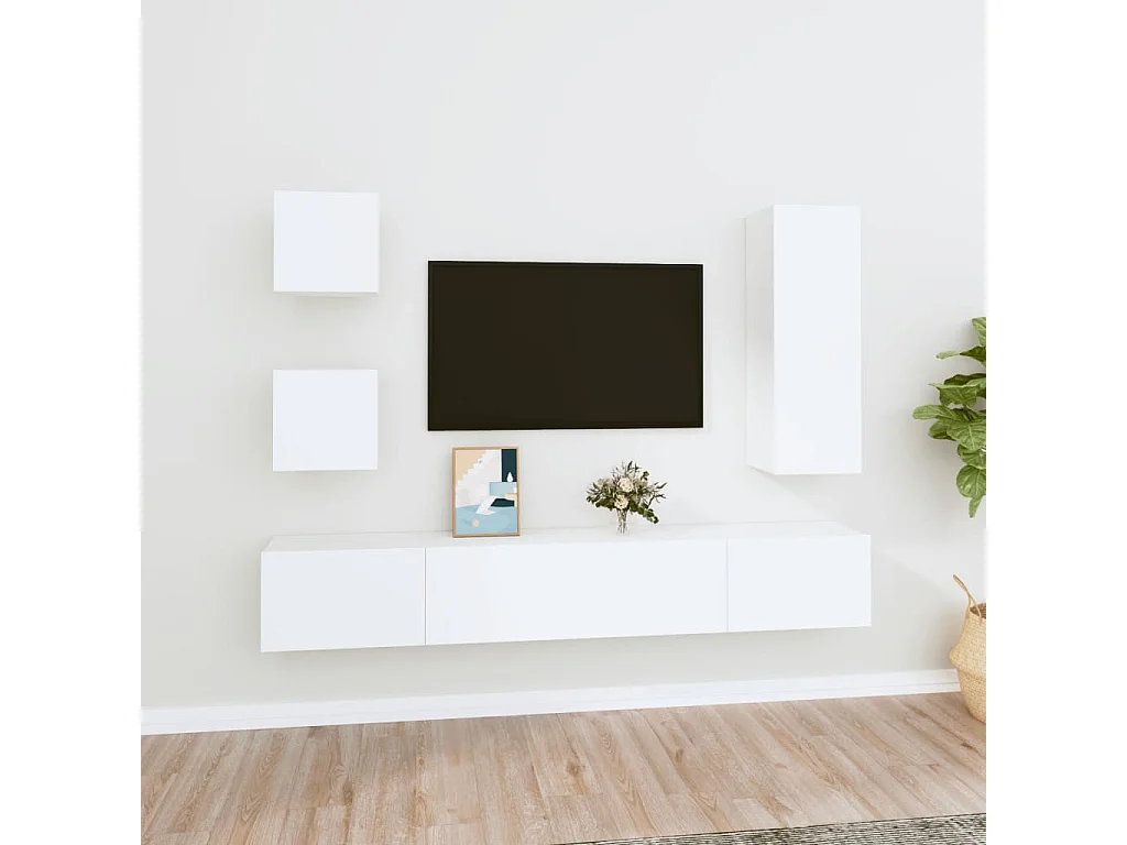 5-delige Tv-meubelset bewerkt hout wit NL417471