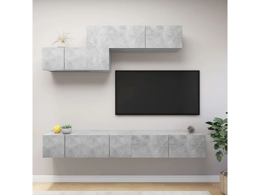 6-delige Tv-meubelset bewerkt hout betongrijs NL796953