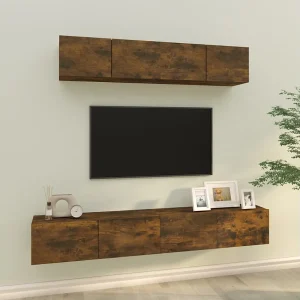 4-delige Tv-meubelset | Tv-Bank | TV-kast bewerkt hout gerookt eikenkleurig 4-delige Tv-meubelset | Tv-Bank | TV-kast bewerkt hout gerookt eikenkleurig