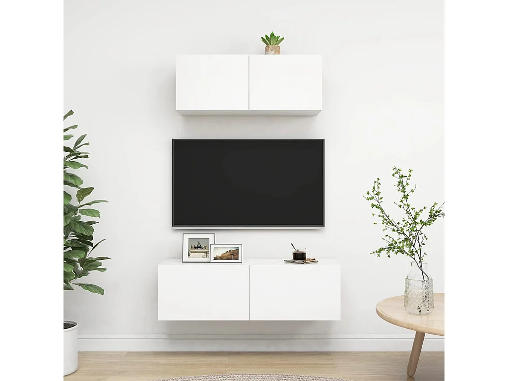 2-delige Tv-meubelset bewerkt hout wit NL981943